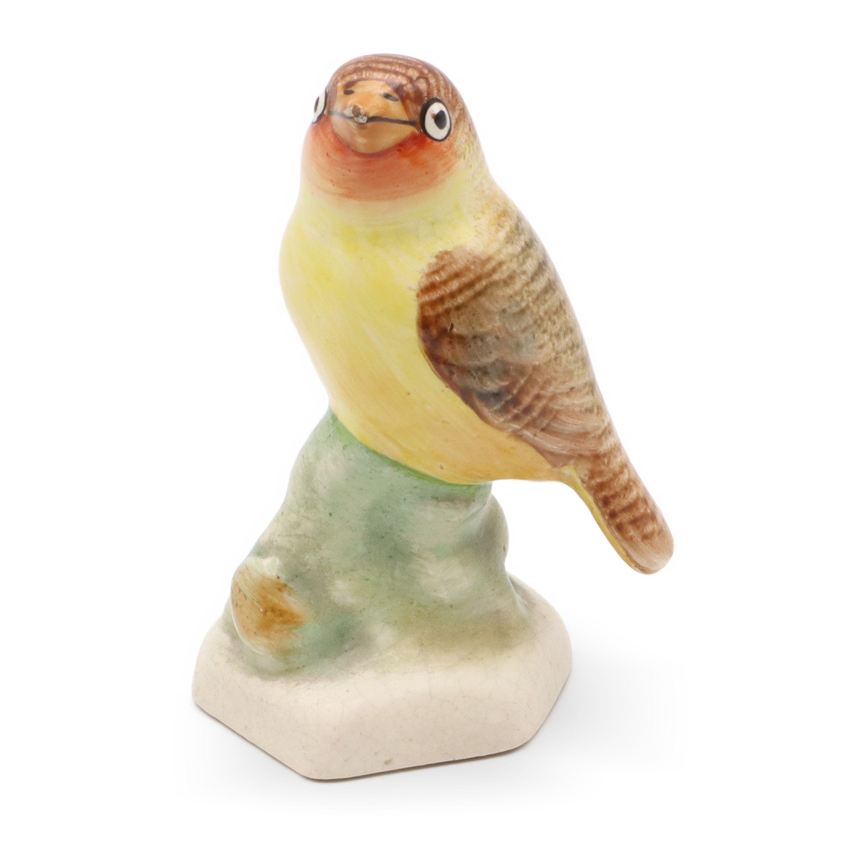 Gelber Vogel Handbemalte Porzellanfigur, Vogelkunst Sammelstück, Haustierfigur, Vintage Keramikskulptur